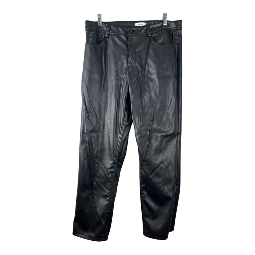 Kenzie Jeans Black Faux Leather Straight Leg Pants High Waisted W31 Ankle